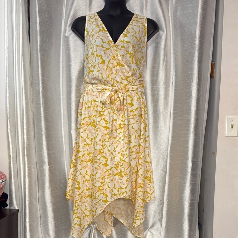 Ava & Viv Floral Sleeveless Asymmetrical Faux Wrap Rayon Belted Dress Women’s 3X